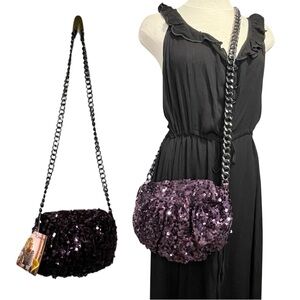 Betsey Johnson Purple Sequined Chained Shoulder & Crossbody Clutch Bag • NEW!